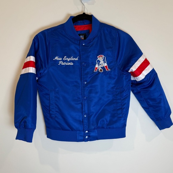 Vintage New England Patriots Kids Jacket NFL Team Apparel Youth Bomber Coat Blue - Picture 1 of 7
